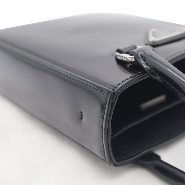 Prada Small Brushed Leather Tote Shoulder Bag Black - DDH