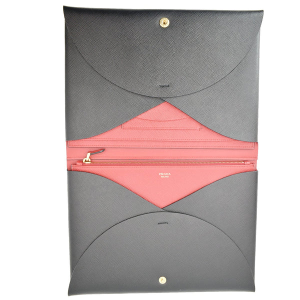 PRADA Document Holder Saffiano Leather Pouch Black