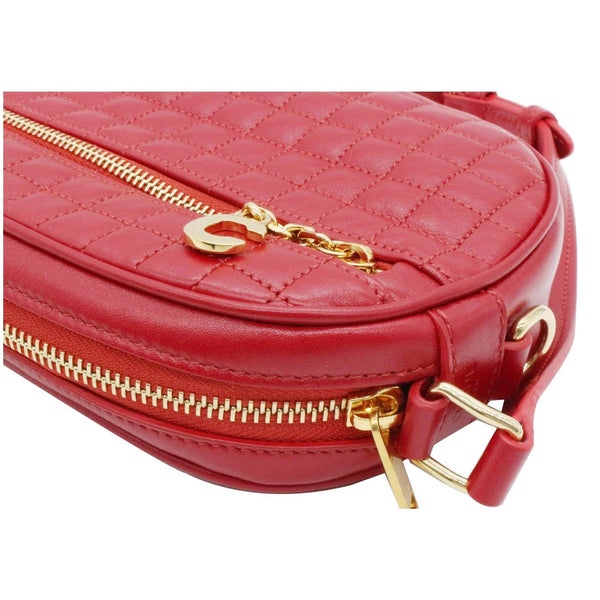 CELINE Women C Charm Small Quilted Calfskin Leather Camera Bag Red