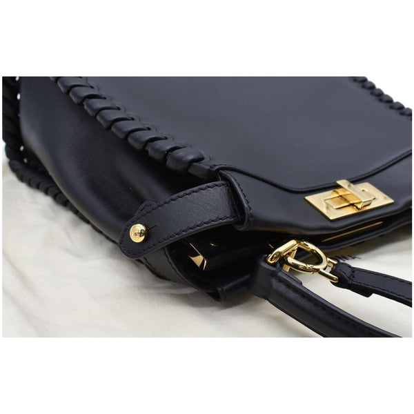 FENDI Peekaboo Medium Whipstitch Leather Satchel Shoulder Bag Black