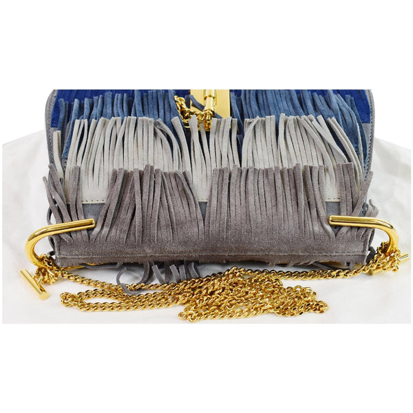 CHLOE Fringe Drew Suede Leather Shoulder Bag Grey