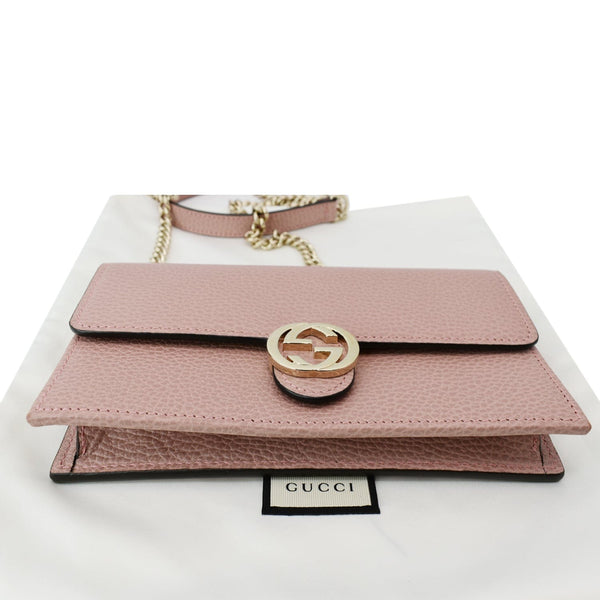 GUCCI Dollar Interlocking G Calfskin Leather Chain Wallet Crossbody Bag Soft Pink 510314
