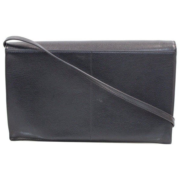 CELINE Folded Clutch Strap Leather Shoulder Bag Black
