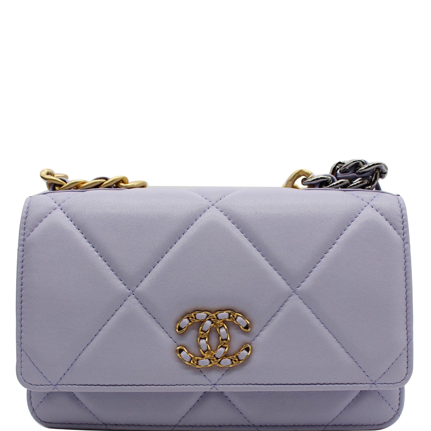 CHANEL 19 CC WOC Leather Wallet On Chain Crossbody Bag Light Lavender