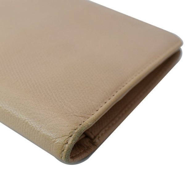 CHANEL Long Coco Button Bi-Fold Caviar Leather Wallet Beige