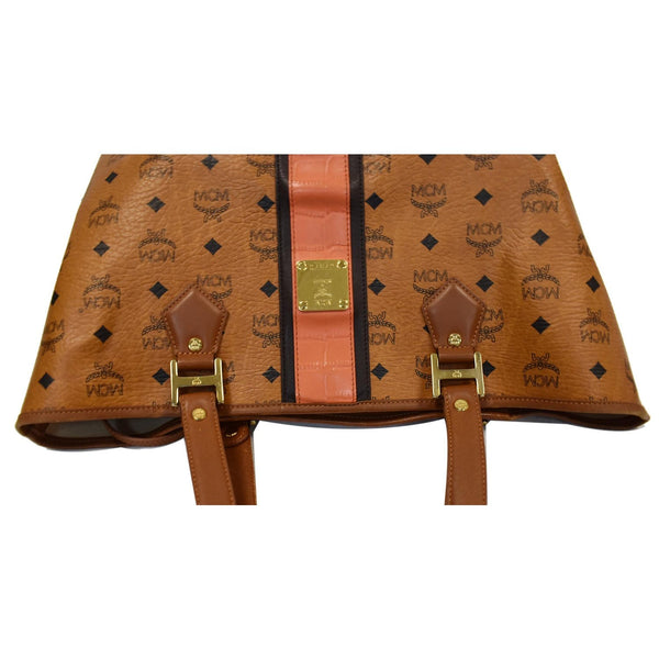 MCM Visetos Rudic Canvas Shopper Tote Bag Cognac Orange