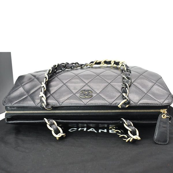 CHANEL Vintage Bekko Lambskin Leather Chain Tote Bag Black