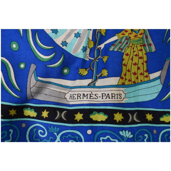 HERMES Soie Peuple Du Vent Cashmere Silk Caban Cobalt Turquoise Scarf