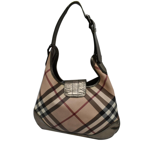 BURBERRY Brooke Check Canvas Hobo Bag Beige