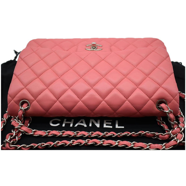CHANEL Jumbo Double Flap Leather Shoulder Bag Pink