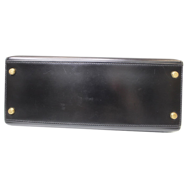 HERMES Kelly Sellier 28 Box Leather Satchel Bag Black