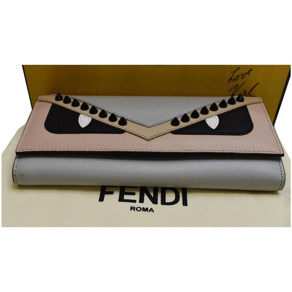FENDI Monster Studs Leather Bugs Continental Wallet Grey