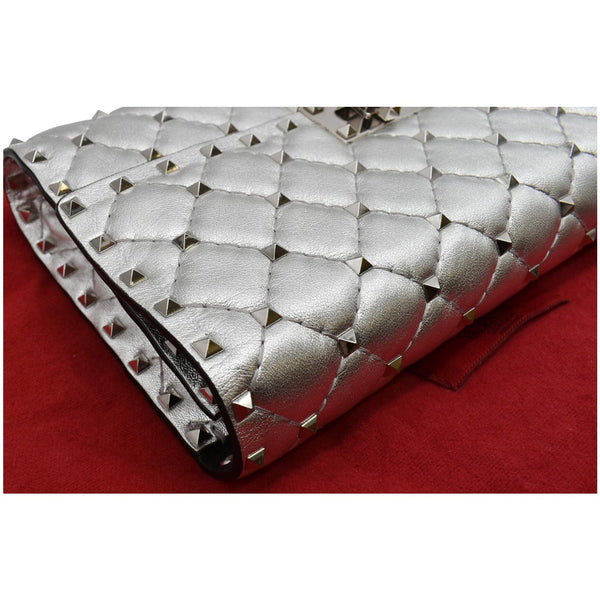 VALENTINO Rockstud Spike Nappa Leather Clutch Bag Metallic Silver