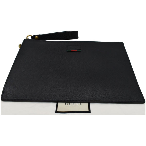 GUCCI Agora Web Leather Pouch Clutch Bag Black 428758