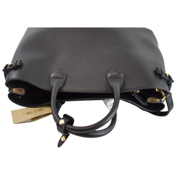 BURBERRY Large Banner House Check Leather Tote Shoulder Bag Black