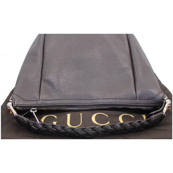 GUCCI Bamboo Bar Grained Calfskin Hobo Bag Dark Brown 336655