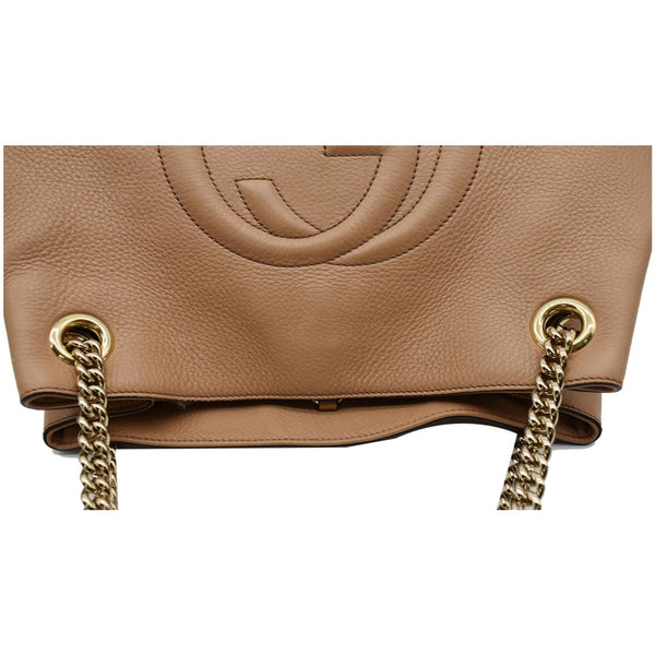 GUCCI Soho Pebbled Leather Chain Shoulder Bag 308982 Beige