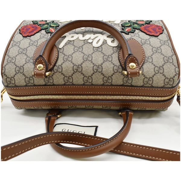 GUCCI Blind for Love Embroidered GG Supreme Canvas Boston Bag Maple Brown 409529