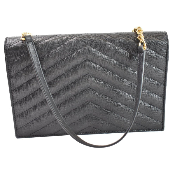 YVES SAINT LAURENT Envelope Monogram Leather Crossbody Chain Wallet Black