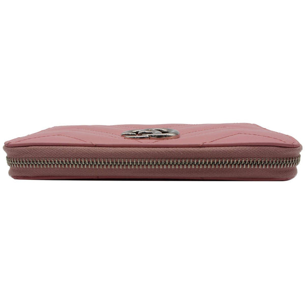 GUCCI Marmont GG Matelasse Leather Zip Around Wallet Pink