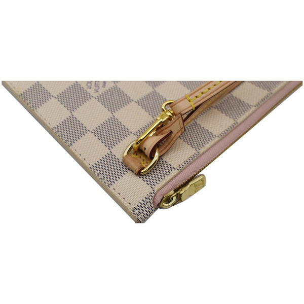 LOUIS VUITTON Neverfull MM Damier Azur Pochette Wristlet Pouch Rose Ballerine