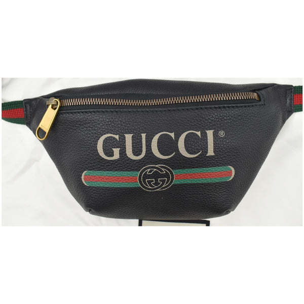 Used Gucci Print Small Leather Belt Waist Bum Bag Black