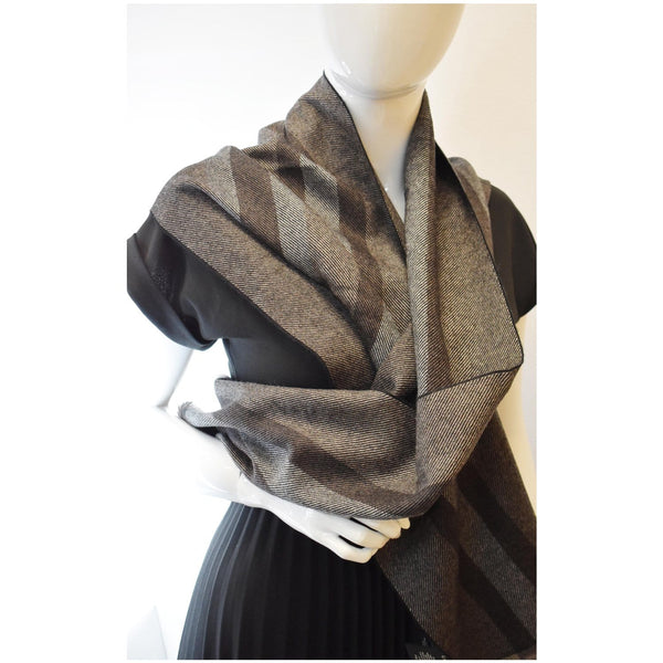 Gucci Web Stripe Wool Scarf Brown 387574 neck round