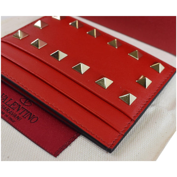 VALENTINO Garavani Rockstud Leather Card Holder Red