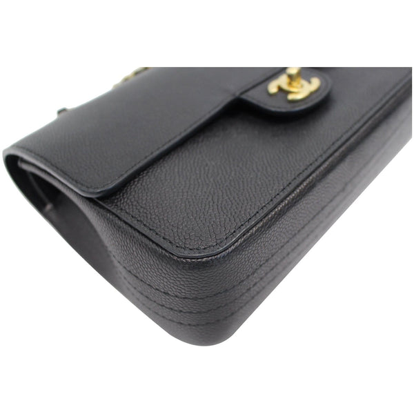 CHANEL Classic Pure Caviar Medium Double Flap Leather Shoulder Bag Black