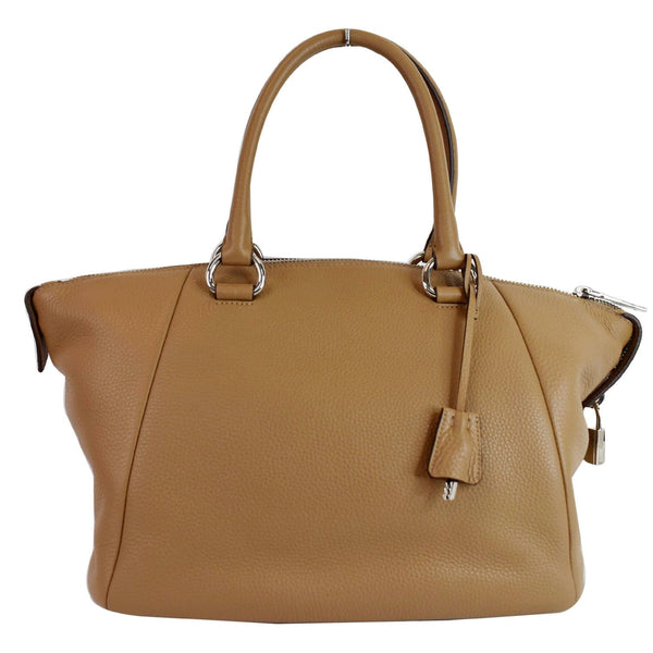 PRADA Inchiostro Vitello Daino Leather Double Handle Satchel Bag Tan