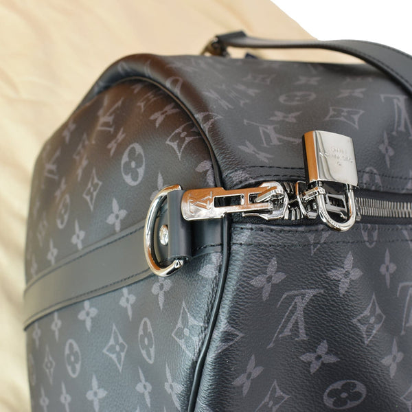 LOUIS VUITTON Keepall 55 Bandouliere Monogram Eclipse Travel Bag Black