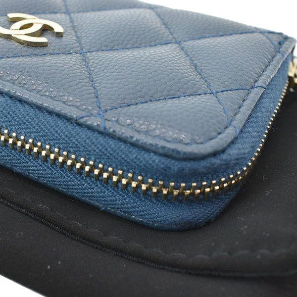 CHANEL Caviar Quilted Small Zip Around Wallet Blue