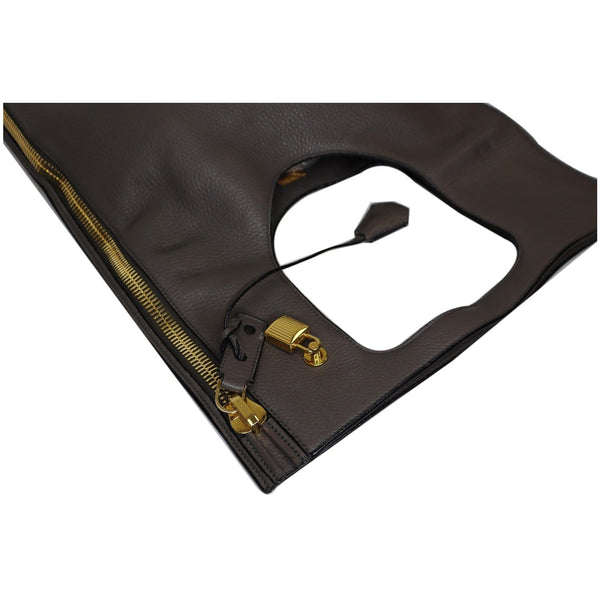 TOM FORD Alix Padlock Zip Fold-over Leather Shoulder Bag Grey