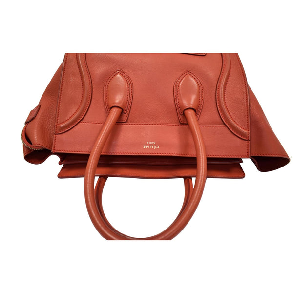 CELINE Drummed Mini Luggage Calfskin Leather Tote Bag Red