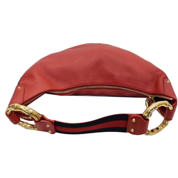 GUCCI Pebbled Leather Bamboo Ring Hobo Bag Red 131036