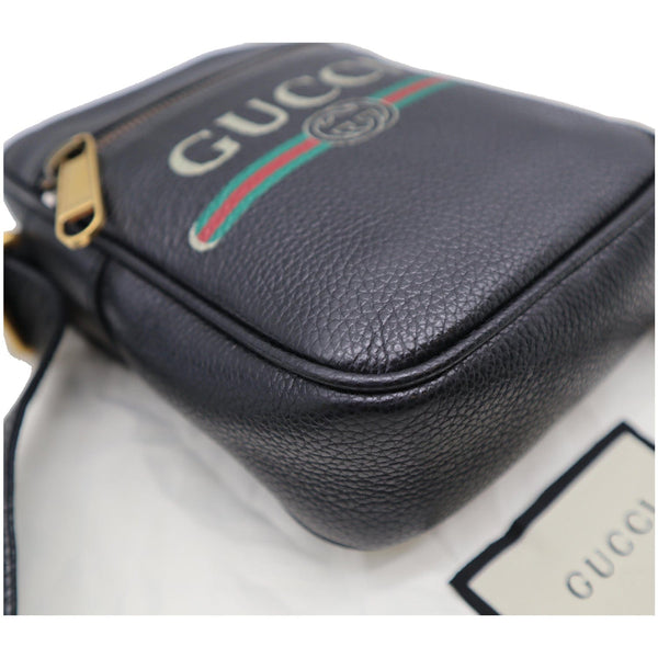 Gucci Logo Grained Calfskin Leather Messenger Bag Black