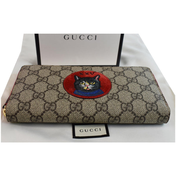 GUCCI Mystic Cat GG Supreme Zip Around Wallet Beige 499382