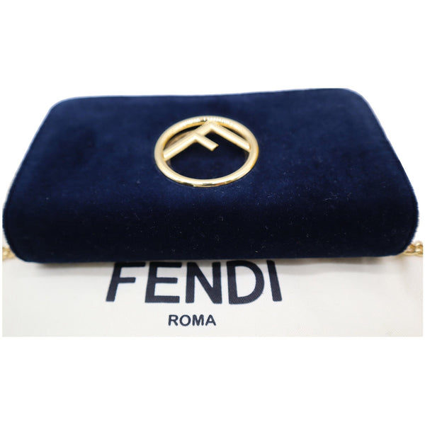 FENDI F Logo Velvet Wallet On Chain Crossbody Bag Dark Blue