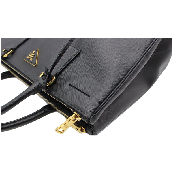 PRADA Saffiano Lux Double-Zip Leather Tote Shoulder Bag Black