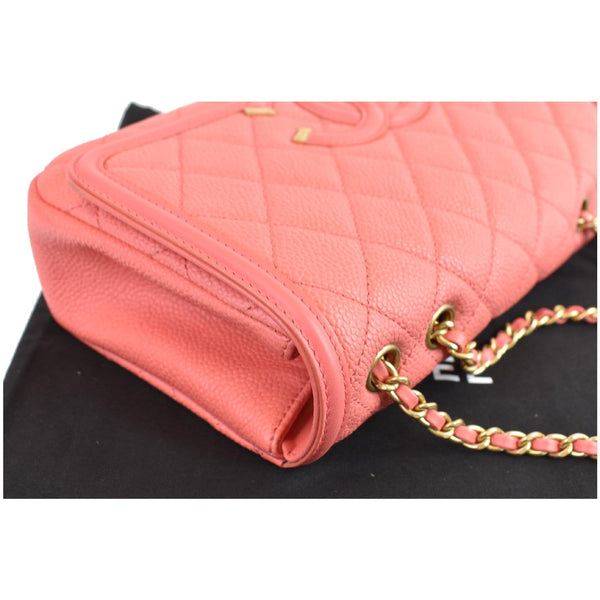 CHANEL CC Filigree Medium Quilted Caviar Leather Shoulder Bag Salmon