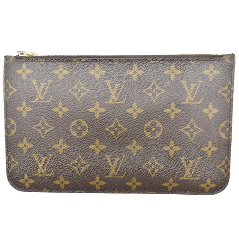 LOUIS VUITTON Neverfull MM Monogram Canvas Pochette Wristlet Pouch Brown