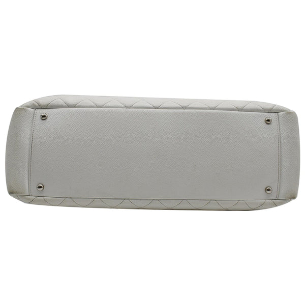 CHANEL XL Grand Quilted Caviar Leather Shopping Tote Bag White