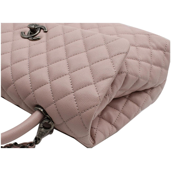 CHANEL Medium Coco Quilted Caviar Leather Top Handle Shoulder Bag Pink