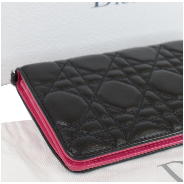 CHRISTIAN DIOR Cannage Lady Dior Charm Leather Wallet Black