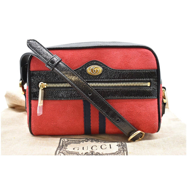 GUCCI Ophidia Mini Web Suede Leather Crossbody Bag Red 517350