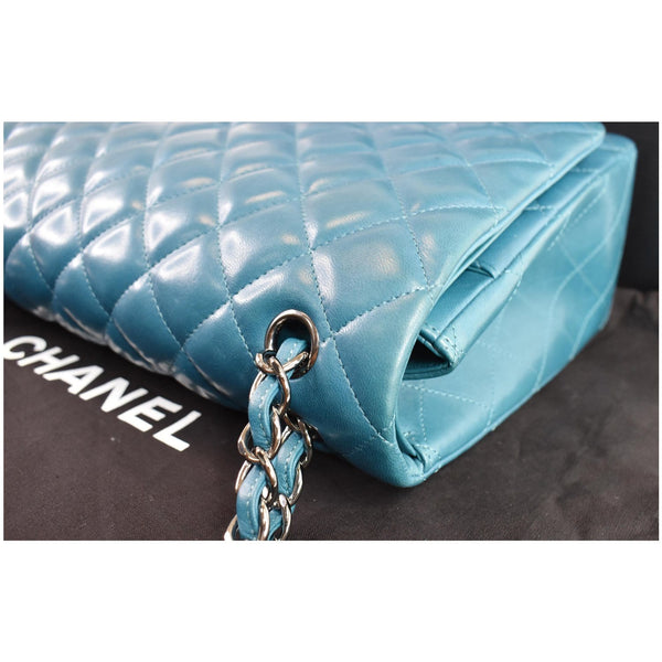 CHANEL Maxi Double Flap Calfskin Leather Shoulder Bag Turquoise