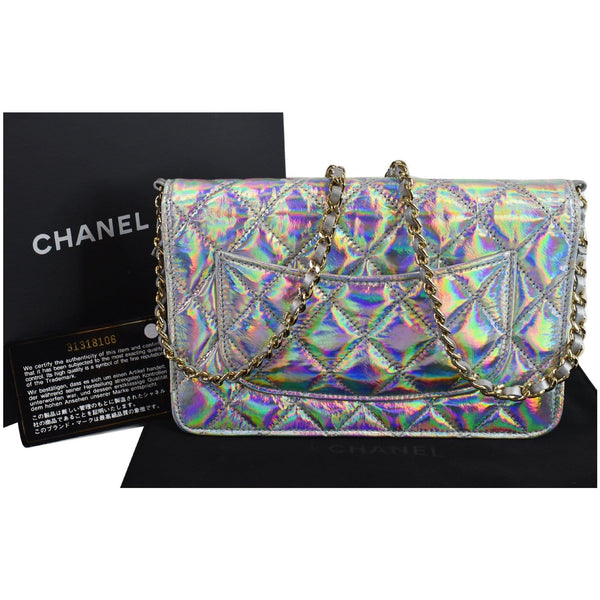 CHANEL Timeless Classic WOC Goatskin Wallet on Chain Bag Iridescent Silver