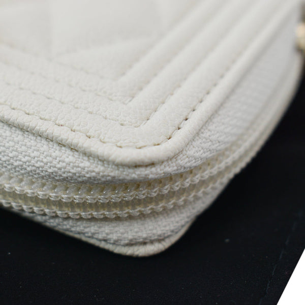 CHANEL Caviar Quilted Small Boy Zip Around Wallet White