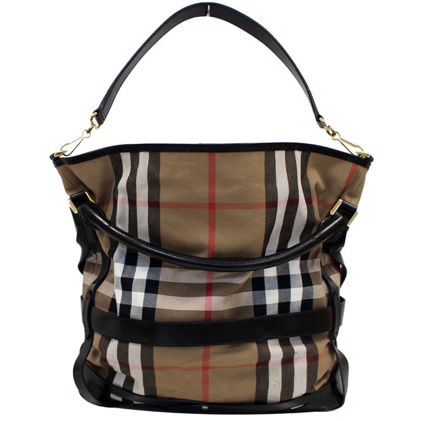 BURBERRY Bridle House Check Canvas Gosford Hobo Bag Black
