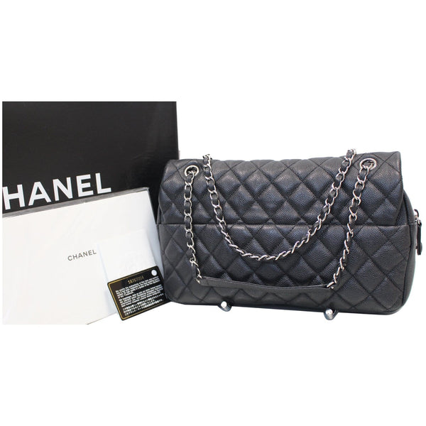 CHANEL Medium Flap Caviar Leather Shoulder Bag Black